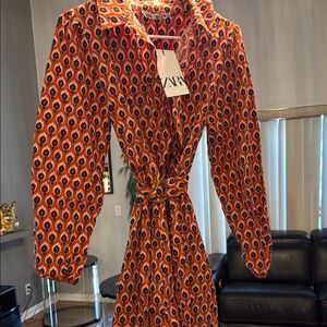 Zara Vibrant Orange Geometric Dress